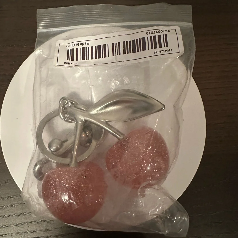 Glittering Cherry Keychain in Sparkling Pink